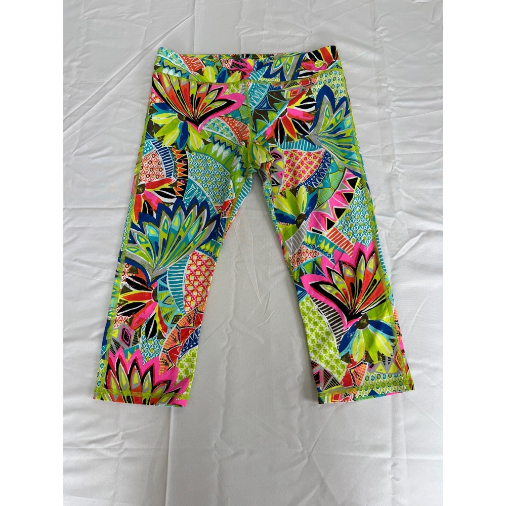 Trina Turk Recreation Leggings Women XL Multi Good Cropped Abstract Print Yoga